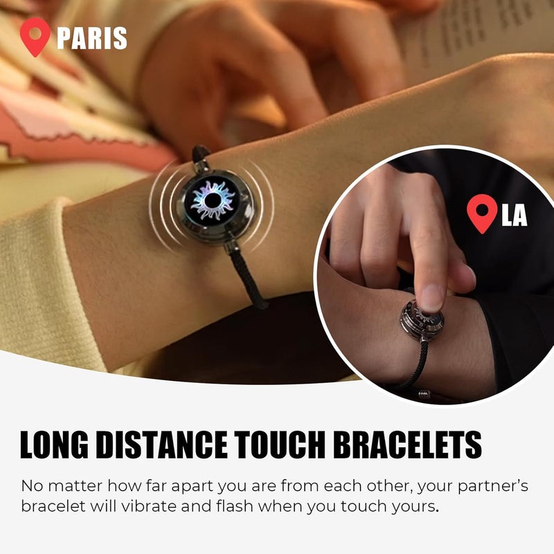 totwoo Long Distance Touch Bracelets for Couples, Smart Light & Vibration Love Jewelry, Long Distance Valentines Day Gifts for Him Her Women Men, One-to-One Bluetooth Pairing via App - Image 2